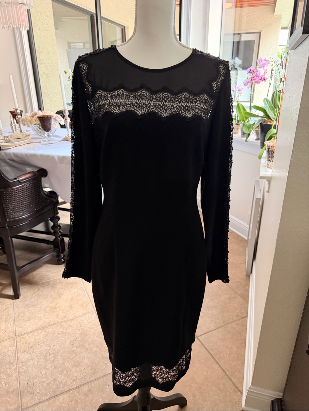 Black Lace-Trim Midi Dress